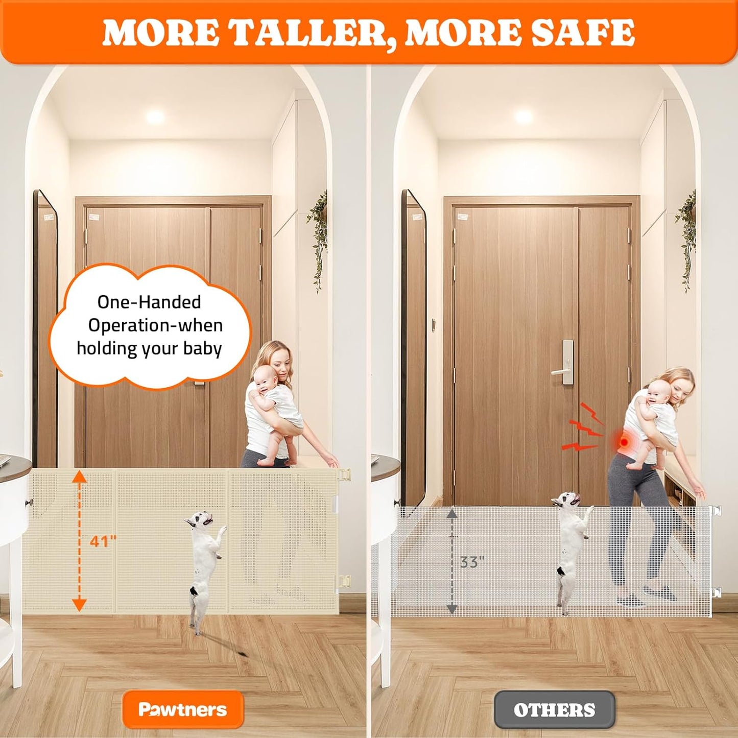 Upgrade 120" Retractable Baby Gates Extra Wide with Reinforced Strip, 10 FT Retractable Dog Gate, 41" Tall Retractable Gate Indoor Outdoor for Pet and Baby-Beige