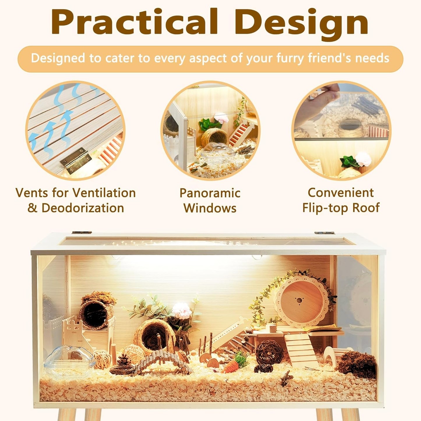 Prolee Hamster Cage with Legs Chew Proof Hamster Habitat Guinea Pig Cages, Hamster House, Hamster Cages and Habitats (32" L x 16" W x 40" H, Thick Wood Roof)