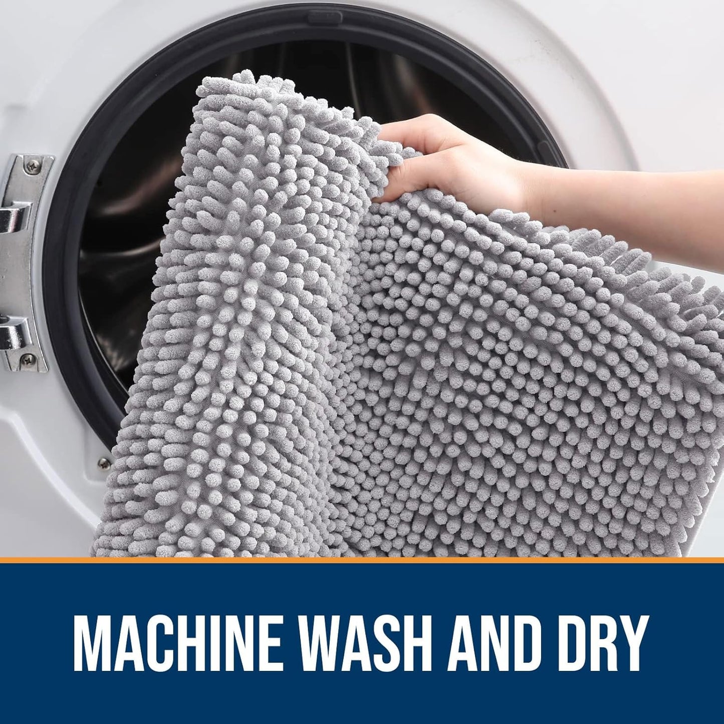 OLANLY Dog Door Mat for Muddy Paws 47x32, Absorbs Moisture and Dirt, Absorbent Non-Slip Washable Doormat, Quick Dry Chenille Mud Mat for Dogs, Entry Indoor Entryway Carpet for Inside Floor, Light Grey