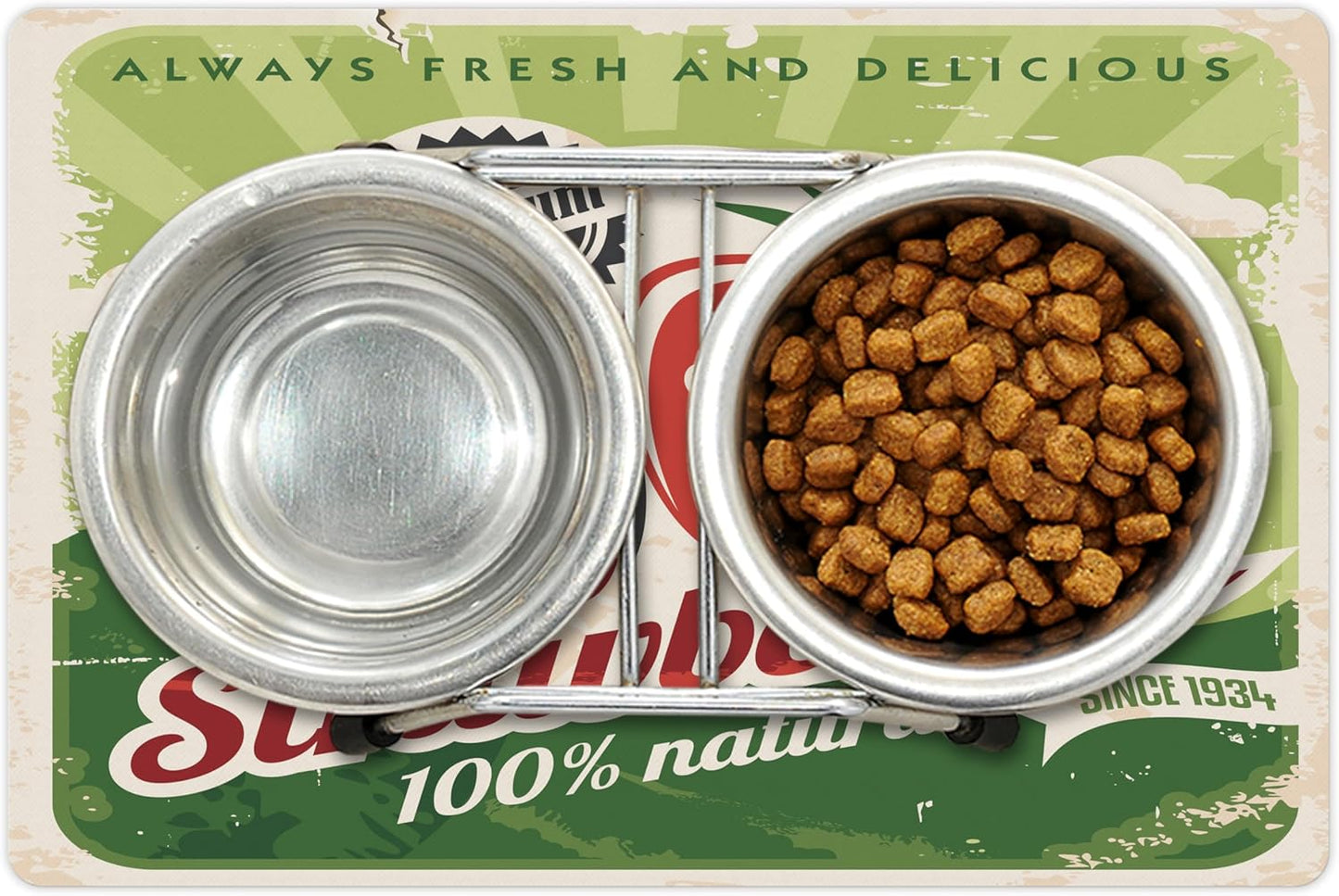 Lunarable Strawberry Pet Mat for Food and Water, Farmers Market Poster Design with Grunge Worn Out Effect, Non-Slip Rubber Mat for Dogs and Cats, 18" X 12", Red Green