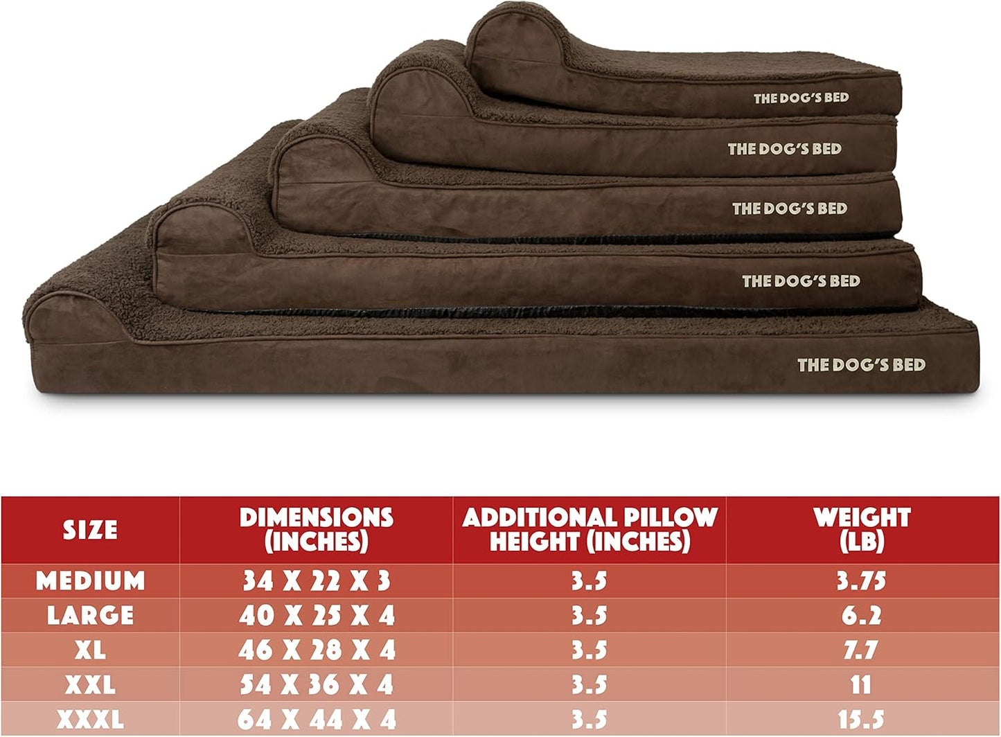 The Dog’s Bed Orthopedic Headrest Dog Bed XL Brown Plush 46x28, Memory Foam, Pain Relief for Arthritis, Hip & Elbow Dysplasia, Post Surgery, Lameness, Veterinary Approved, Waterproof Washable Cover