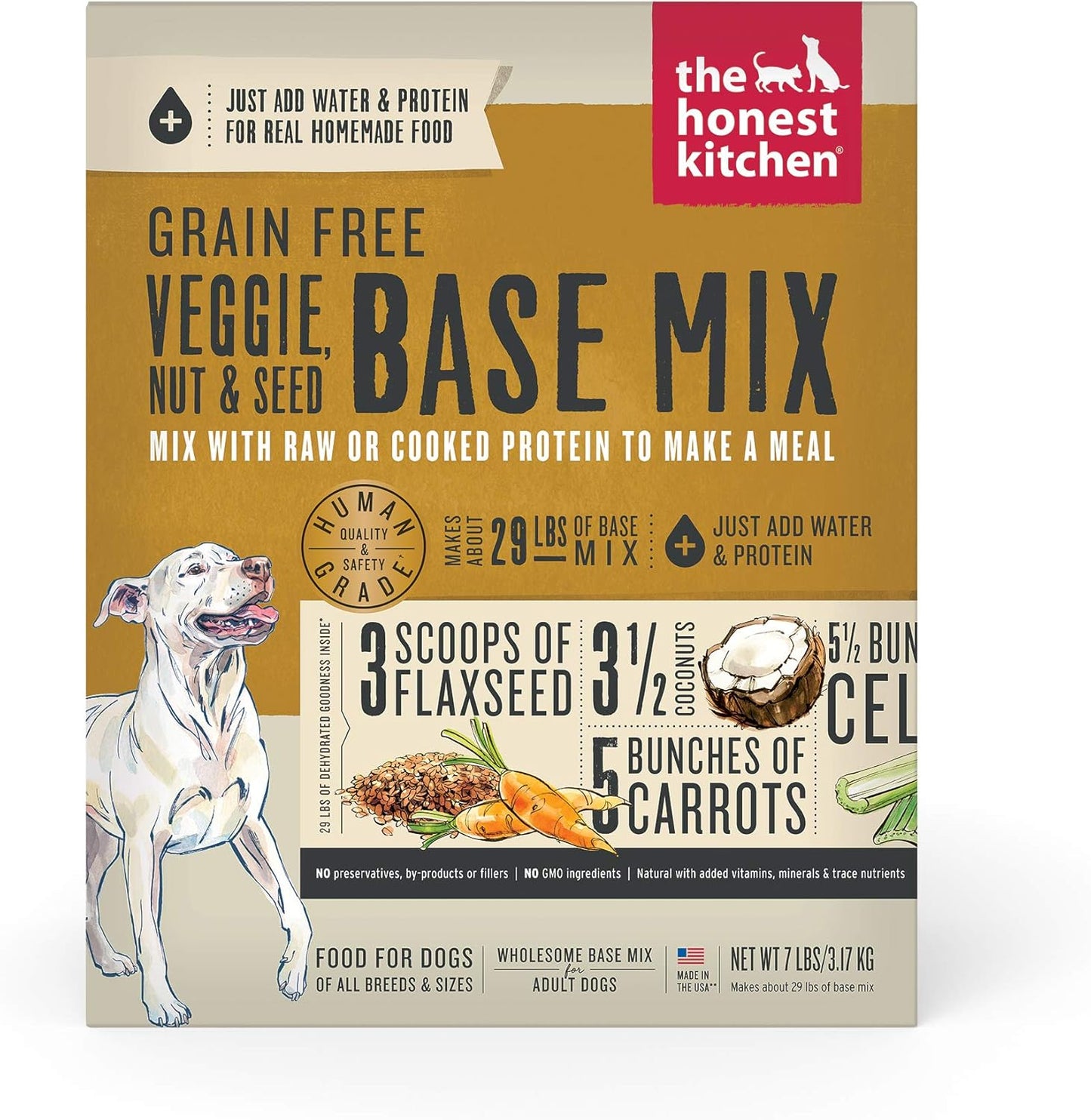 The Honest Kitchen Human Grade Dehydrated Grain Free Veggie, Nut & Seed Base Mix for Dogs - 7 Pound Box (Makes 12 Pounds)