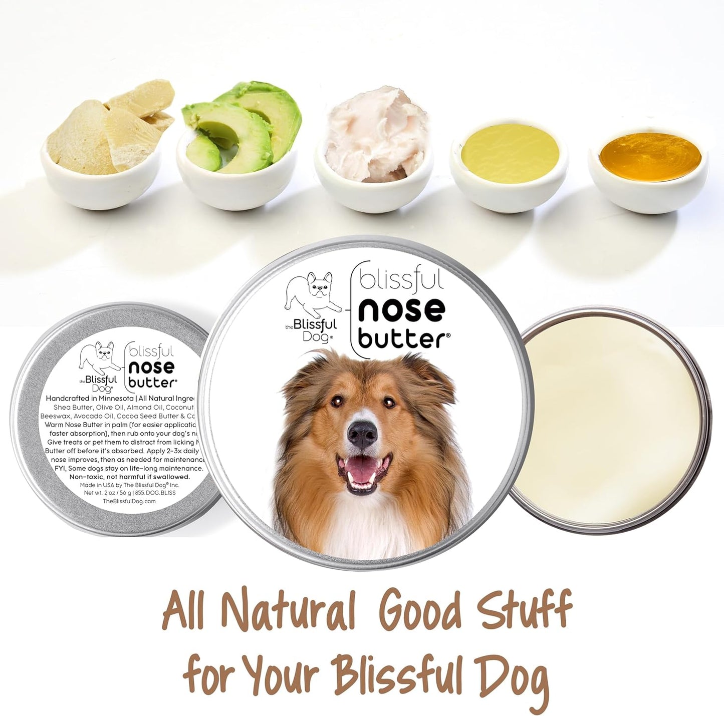The Blissful Dog Collie Nose Butter for Dry, Cracked Skin, Lick-Safe Dog Nose Balm with Moisturizing Shea Butter, Almond, Olive, and Essential Oils, Pet Supplies, Uncented, 2 oz.
