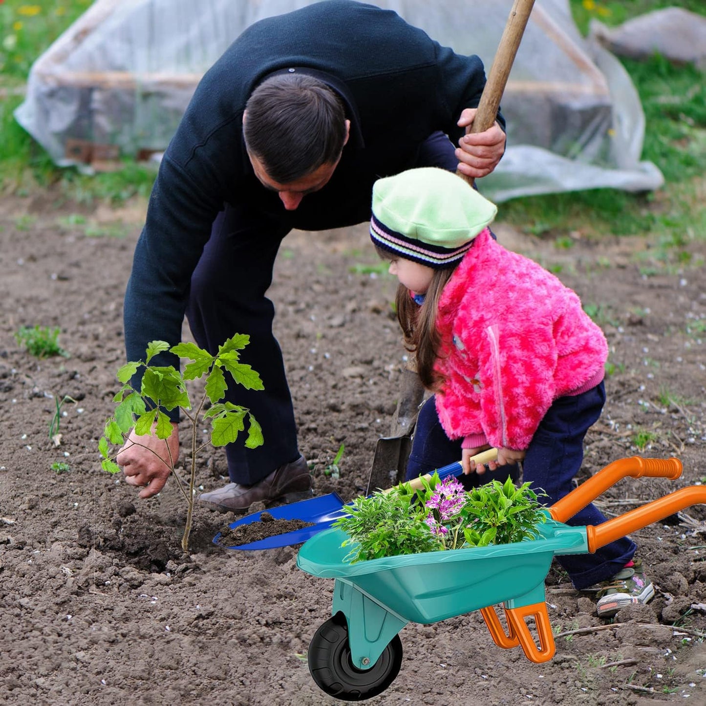 Kids Gardening Tools Outdoor Toys Set Backyard Play with Wheelbarrow Educational STEM Learning Pretend Toys Outdoor Indoor for Toddlers Kids Boys Girls