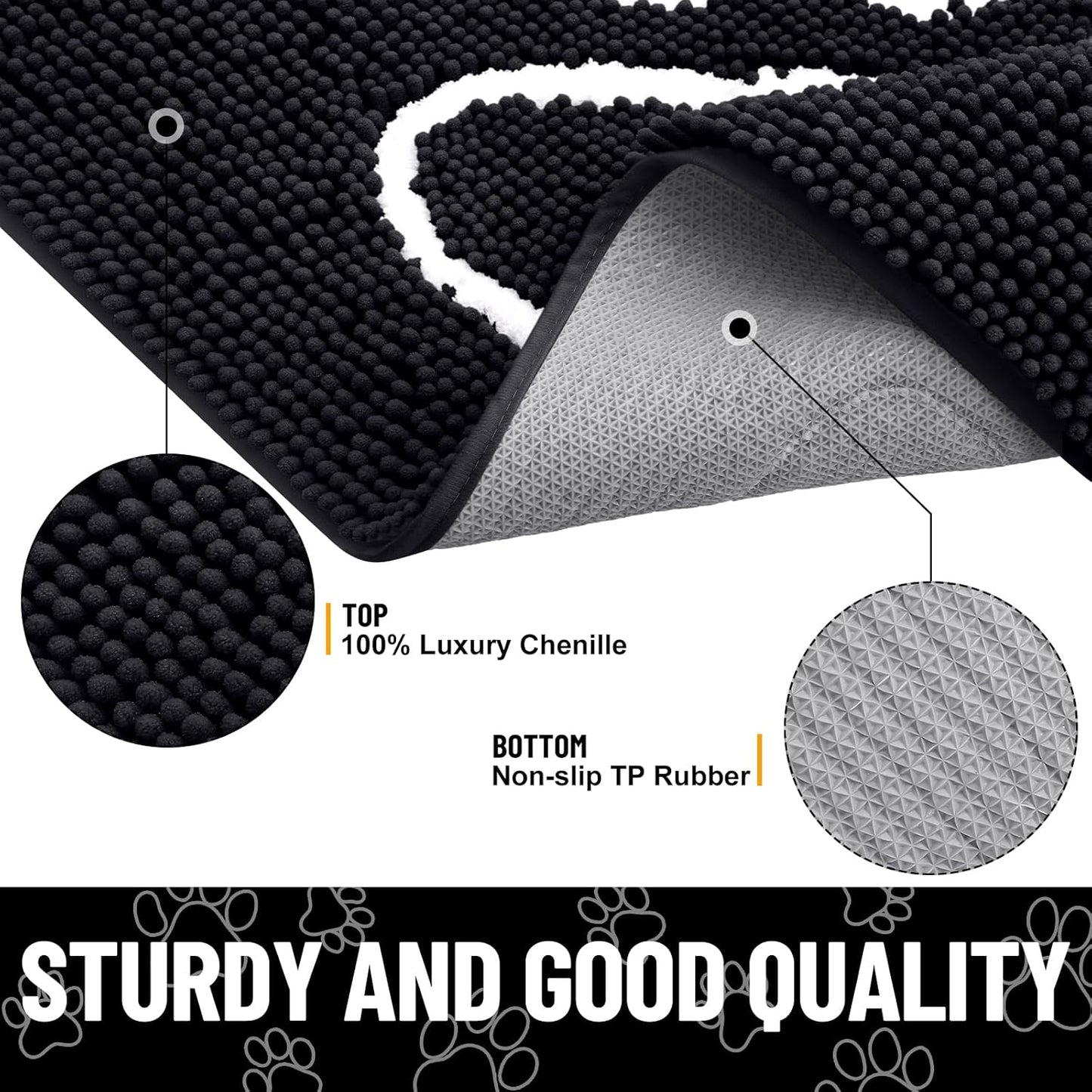 Smiry Dog Door Mat for Muddy Paws, Absorbent Dirt Trapper Non Slip Quick Dry Washable Chenille Mat for Mud Dogs, Entry Rug for Indoor and Outdoor (59x24 Inches, Black)