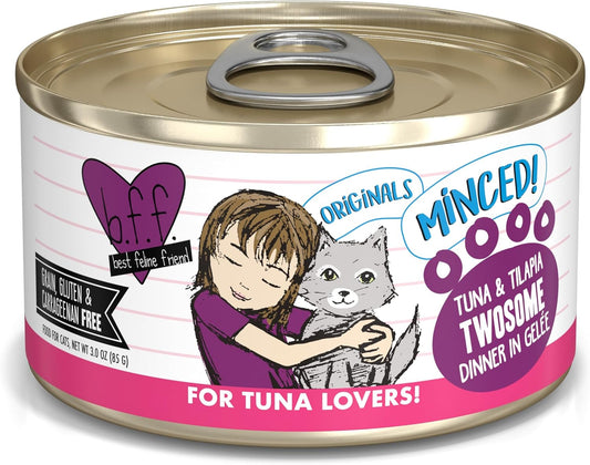 Weruva BFF Minced Natural Wet Cat Food, Tuna and Tilapia Twosome in Gelee, 3oz Can, Pack of 24
