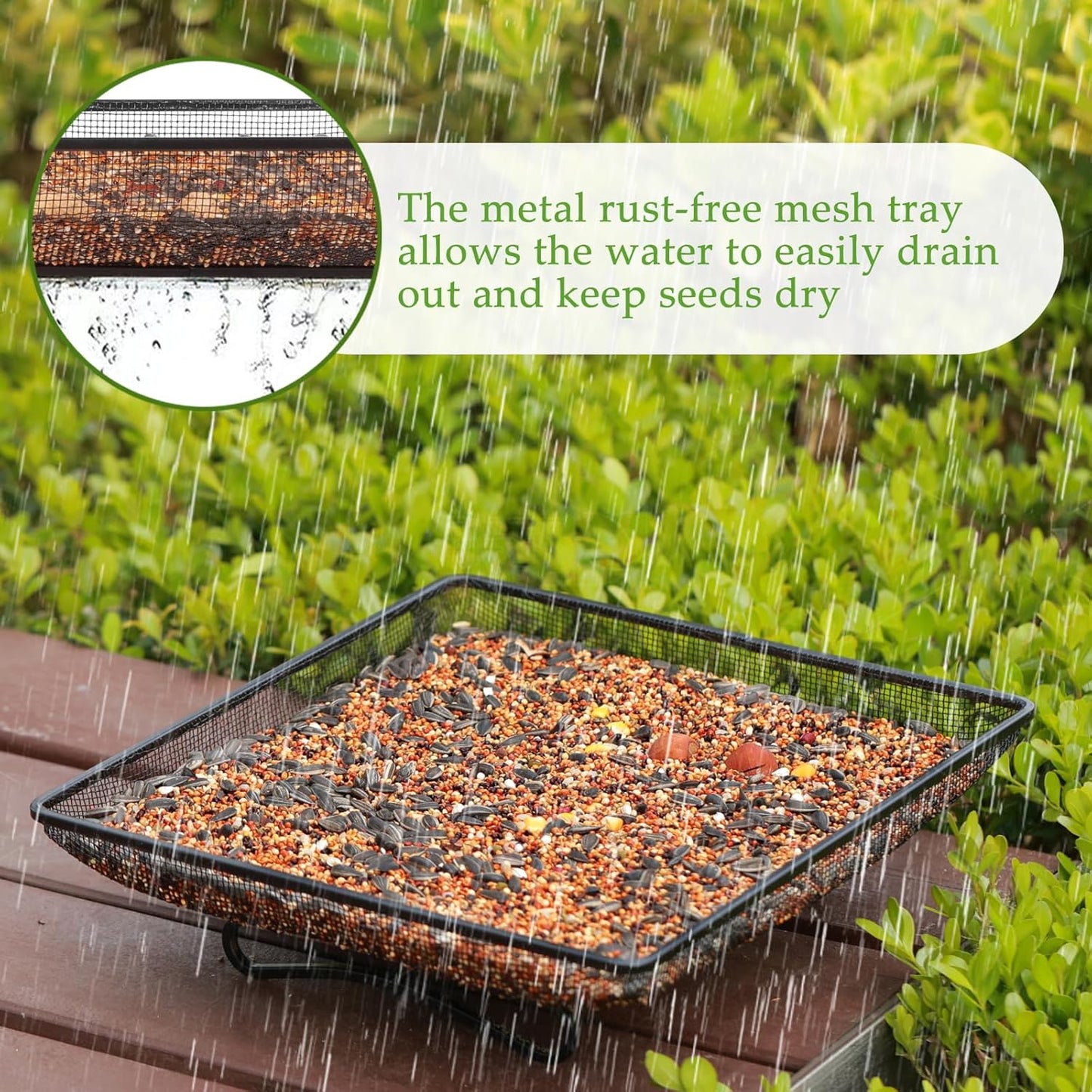 MIXXIDEA Ground Bird Feeder Tray 11x11 Inches, Metal Platform Mesh Seed Tray for Bird Feeders, Great Attracting Garden Yard Decoration for Wild Birds Squirrels Dove,2 Pack