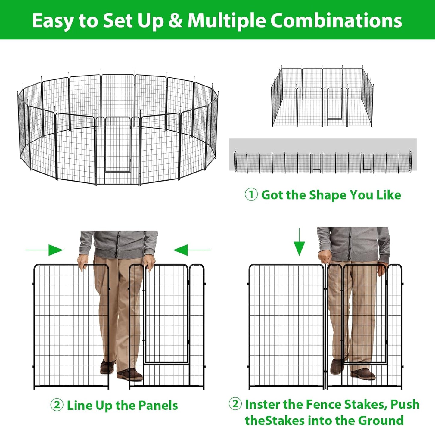 Dog Playpen Outdoor 16 Panels Heavy Duty Dog Pen 26" W×50" H Anti-Rust Exercise Fence with Doors for Large/Medium Pet Play for RV Camping Yard