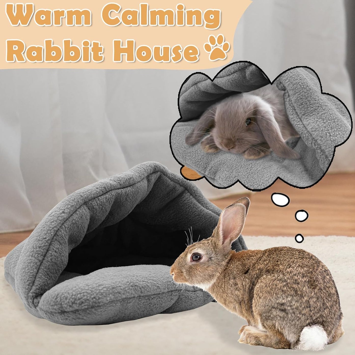 kathson Rabbit Cave Sleeping Bed Guinea Pig Hideout Cozy House Pet Soft Warm Fleece Winter Slipper Cushion Small Animal Nest Cage for Ferrets Squirrel Hamster Chinchilla Rat Hedgehog Bunny