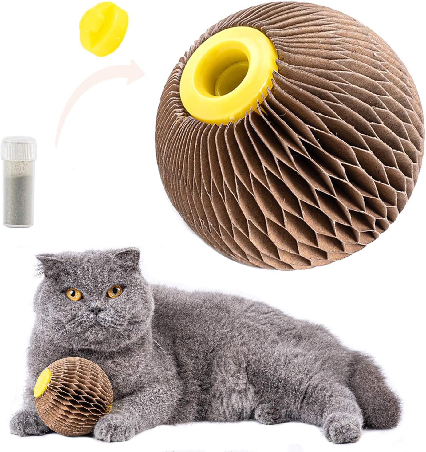 AREIIA Catnip Ball Toy for Cats Catnip Refillable Scratcher Ball Kitty's Faithful Playmate Reduce Obesity and Loneliness CSB01BR