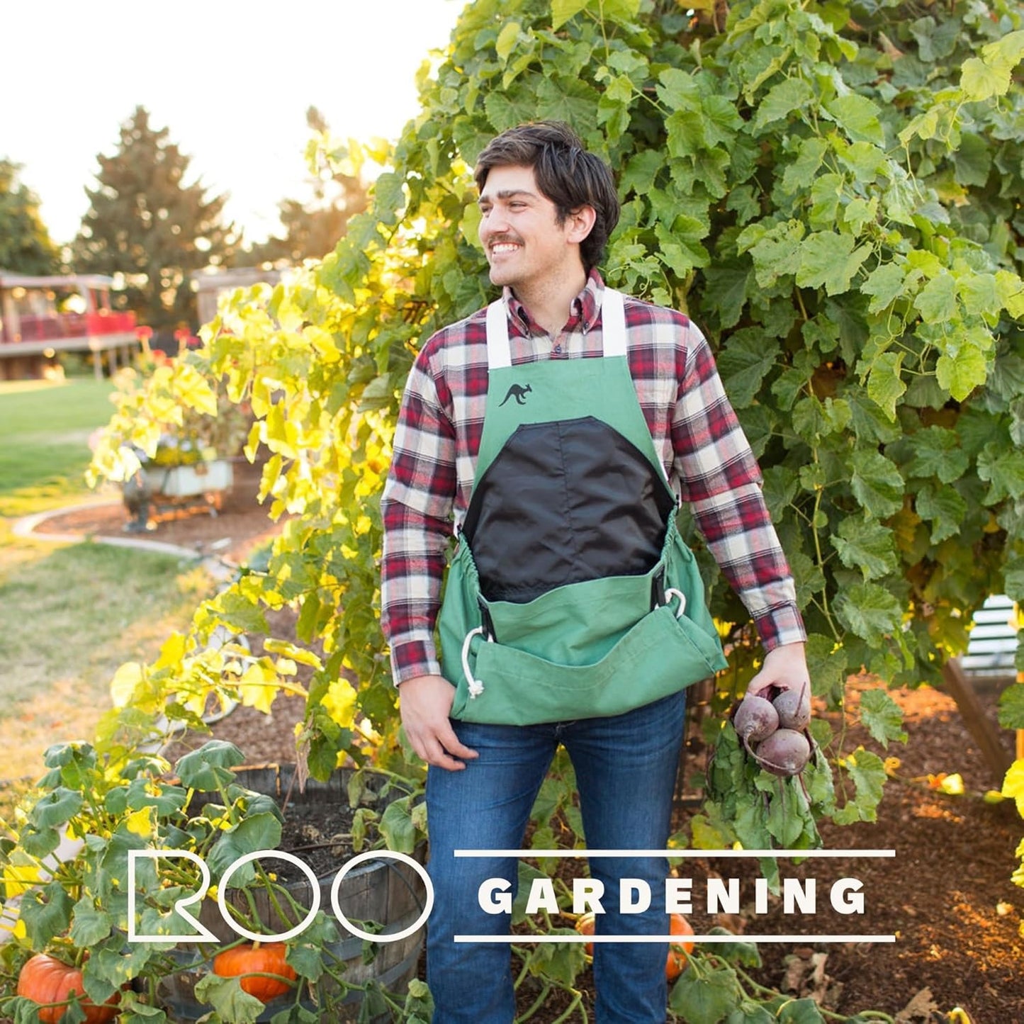 Roo Gardening Apron with Pockets & Harvesting, Picking Pouch - Adjustable, Water-resistant, Washable Canvas Cotton