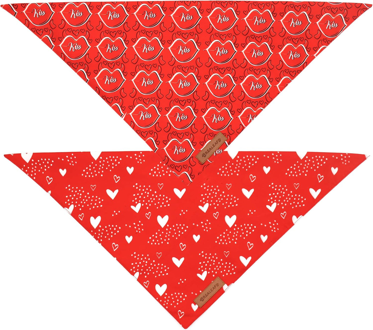 Realeaf Valentine's Day Dog Bandanas 2 Pack, Reversible Heart Dog Scarf for Boy and Girl, Premium Durable Fabric, Holiday Love Bandana for Small and Medium Dogs Cats Pets (Small)