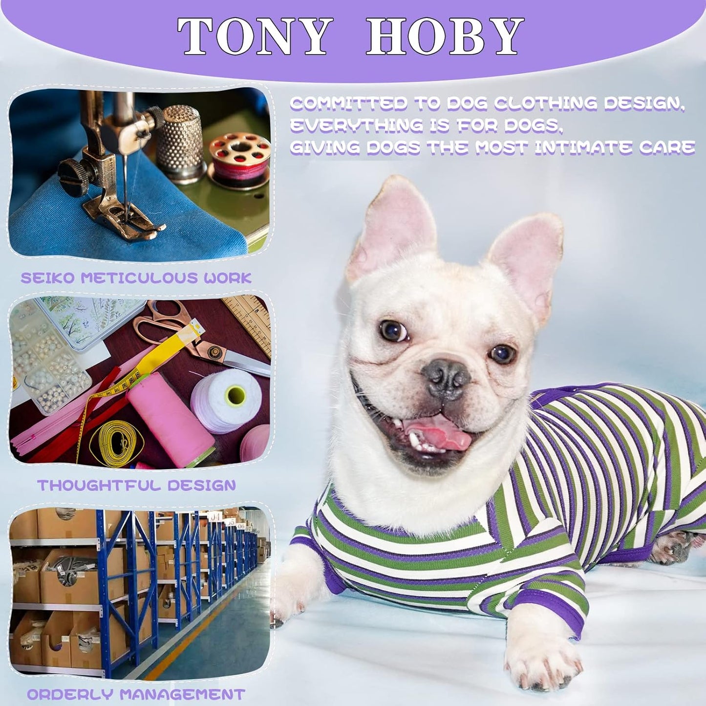 TONY HOBY Dog Pajamas, Knitted Dog Jumpsuit Shirt in Cold Weather, Dogs Surgical Recovery Suit for Small Medium Dogs (Purple&Green, Boy, L)