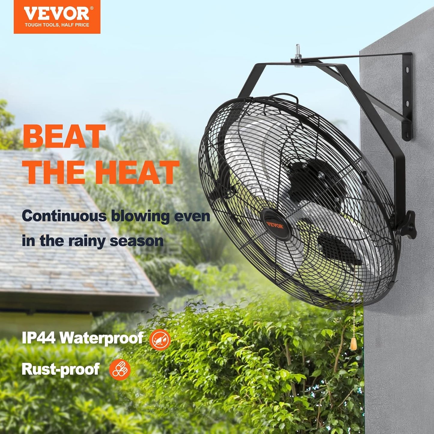 VEVOR 18 Inch Wall Mount Fan, 3-speed IP44 Waterproof, Max. 4150 CFM Wall Mounted Fan for Outdoor, Commercial, Residential, Greenhouse, Workshop, Patio, Black, ETL Listed