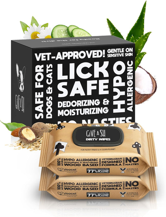Lick-Safe Pet Wipes for Dogs & Cats - Vet-Approved & Hypoallergenic - Cleans Mud, Odors & Dander - Wipes for Paws, Face & Butt - 10% to Charity - Earth-Friendly & Unscented Cat Cleaning - Pack of 200
