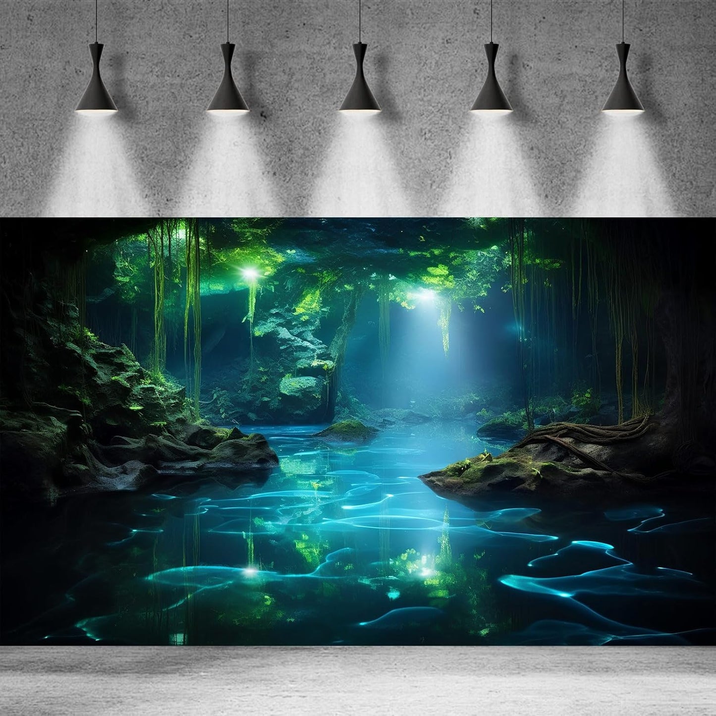 Cave Aquarium Background Underwater Cave with Light Beam Tranquil Stream Terrarium Background Mysterious Elegant Fantasy Tropical Plants Fish Tank Backdrop Wallpaper Poster Decorations Vinyl 72x18in