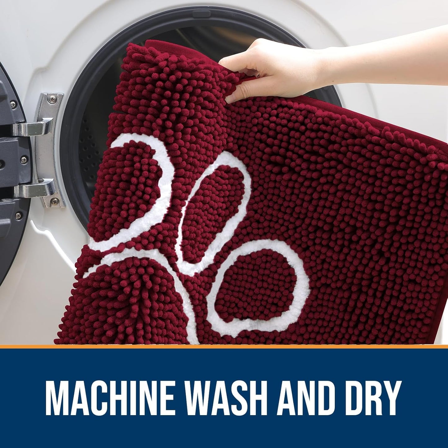 OLANLY Door Mat for Muddy Dog Paws 47x24, Ultra Absorbent Chenille Mud Doormat with Paw Print Design, Non-Slip Washable Doormat for Indoor Entryway, Quick-Dry Pet Bed Mats for Dirty Dogs, Burgundy