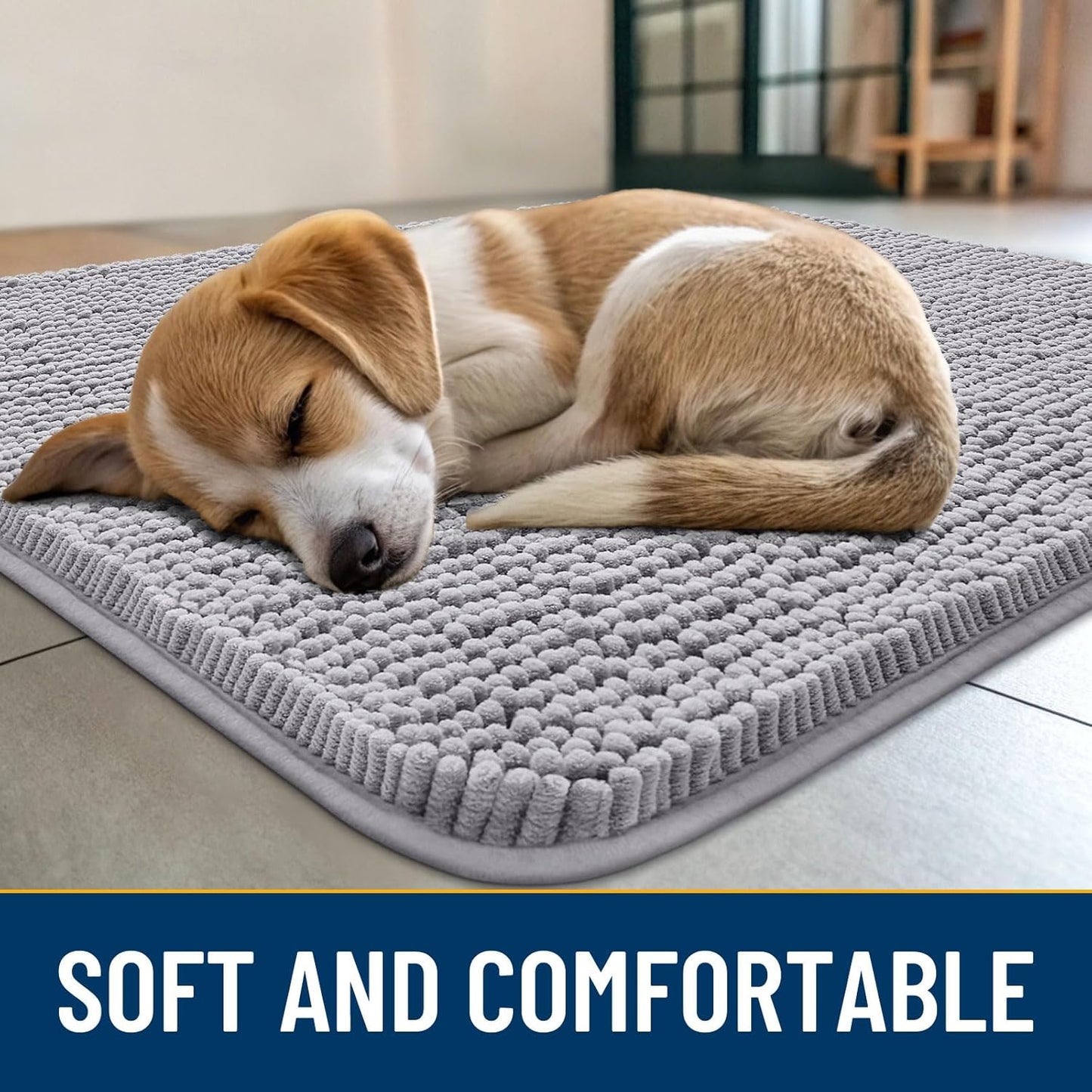 Smiry Dog Door Mat for Muddy Paws 36x24, Absorbs Moisture and Dirt Doormat, Non-Slip Washable Quick Dry Chenille Front Door Mat Indoor Entrance, Entryway Carpet for Inside Floor, Light Grey