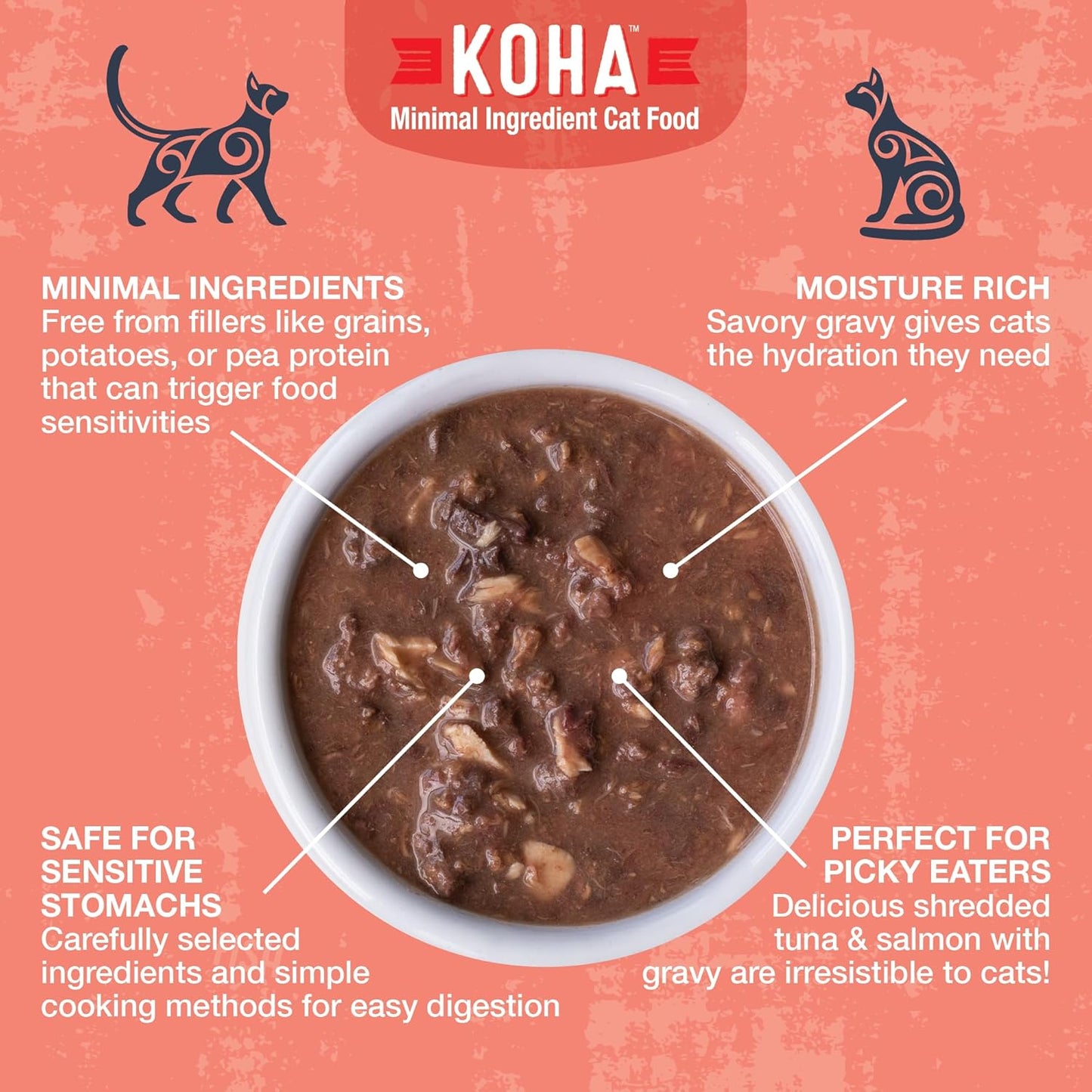 KOHA Poké Bowl Tuna & Salmon Entree in Gravy for Cats, 12-Pack of 3oz Pouches
