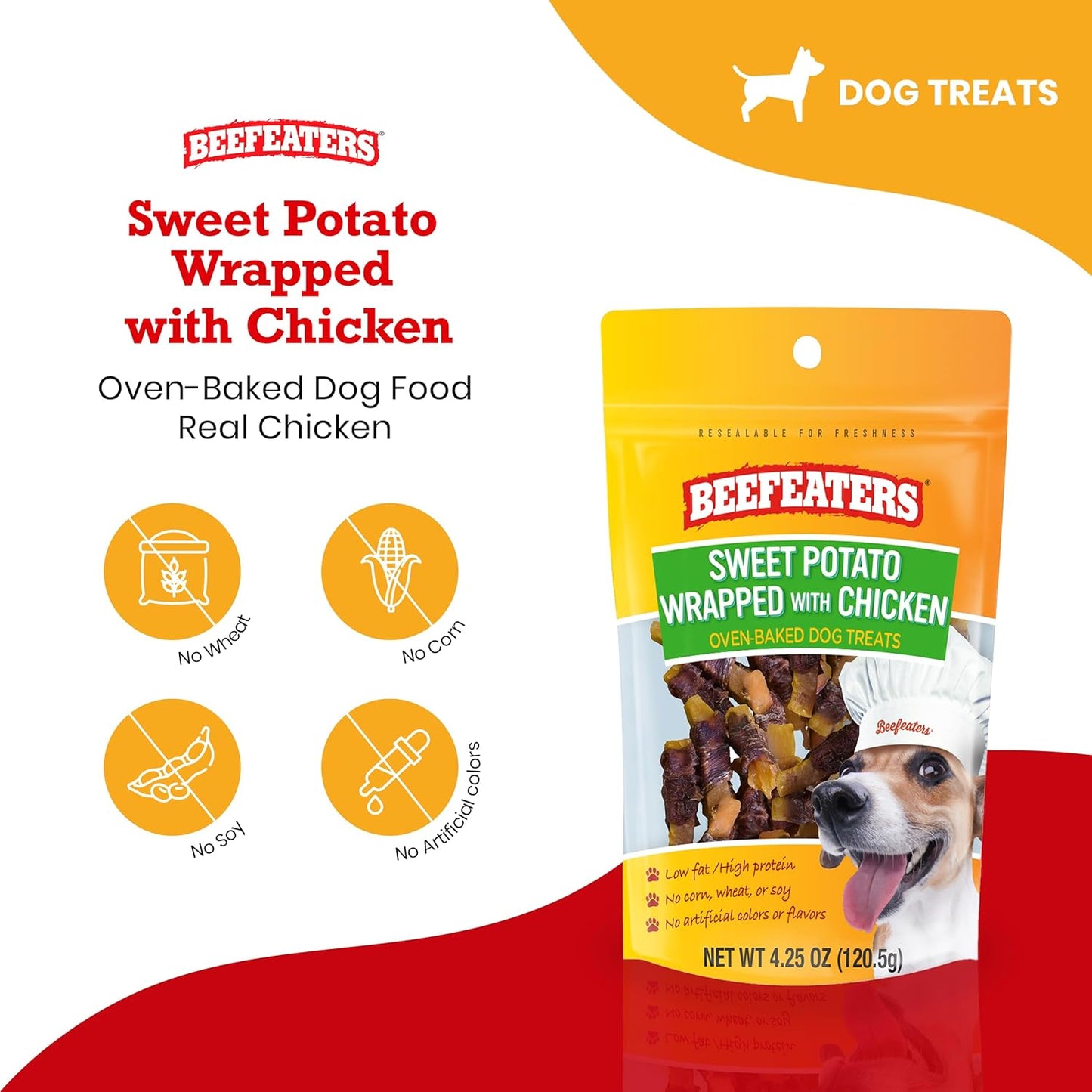Beefeaters Sweet Potato Wrap with Chicken – Dog Treat. No Corn, Wheat, Soy or Gluten, Low Fat, Whole Muscle Jerky, Ideal for Training & Snacks