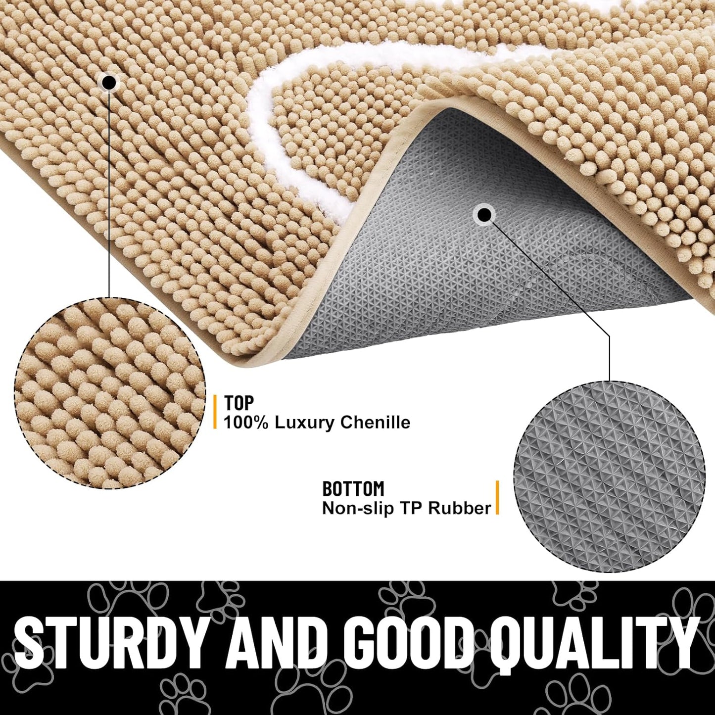 Smiry Dog Door Mat for Muddy Paws, Absorbent Dirt Trapper Non Slip Quick Dry Washable Chenille Mat for Mud Dogs, Entry Rug for Indoor and Outdoor (47x32 Inches, Beige)