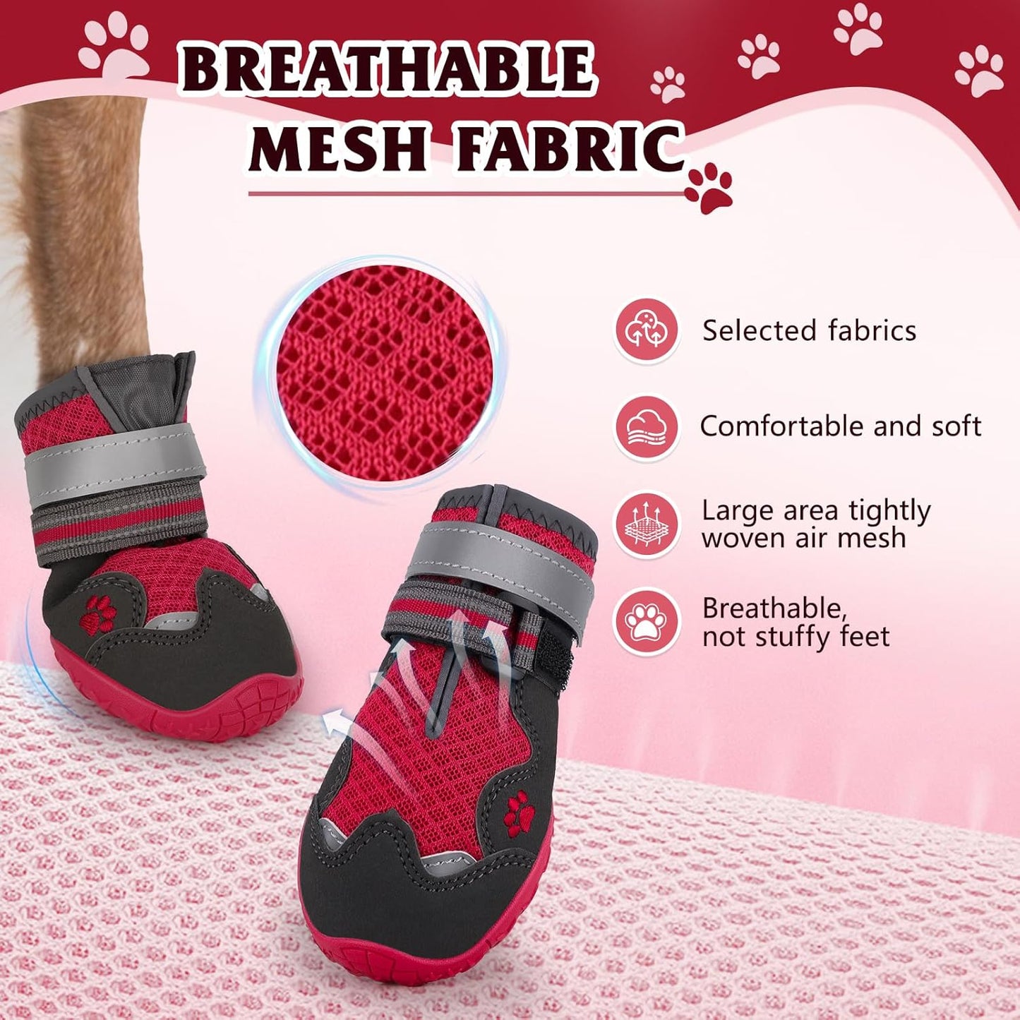 Dog Shoes for Large Medium Small Dog, Mesh Breathable Dog Shoes for Hot Pavement, Anti-Slip Dogs Boots Paw Protectors with Reflective for Outdoor Walking Indoor Hardfloors (Size 1)