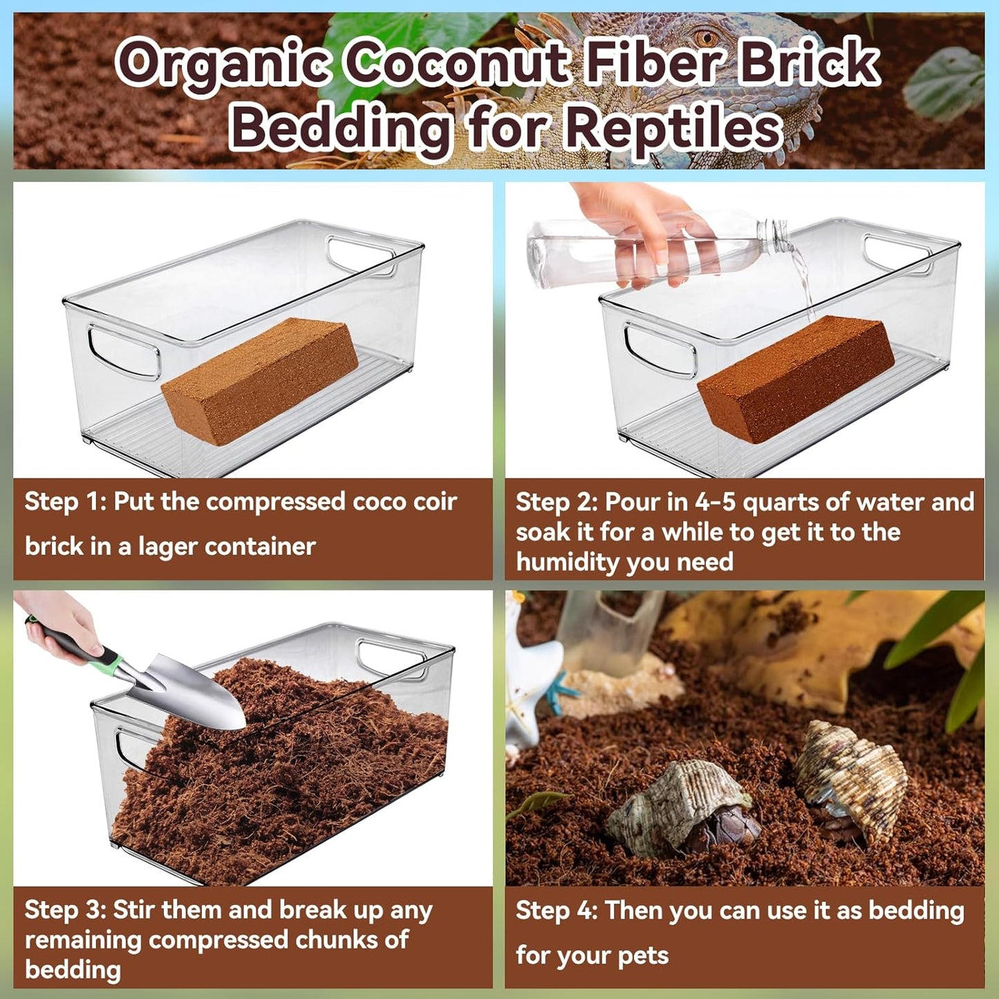 Legigo 8 Pack Compressed Coconut Fiber Substrate - 100% Organic Coconut Fiber Brick Bedding for Reptiles, Natural Coco Husk Substrate Terrarium Bedding for Snake, Hermit Crabs, Frogs, Tortoise, Gecko