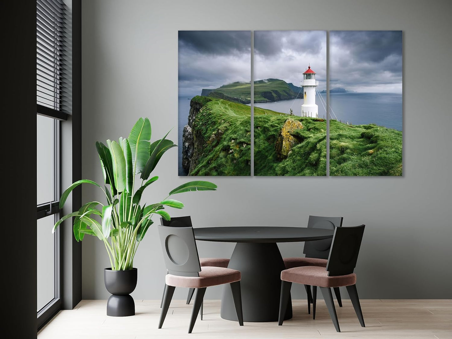 Nature Wall Art Prints - Ocean Forest Mountain Lake Canvas Landscapes - Small to Extra Large Living Room Bedroom Kitchen Bathroom Décor (Stormy Sky Lighthouse, 35L" x 53W" - 3 Panels)