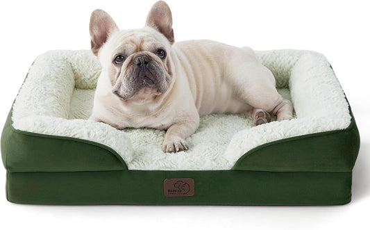 Bedsure Orthopedic Dog Bed Medium Size Dogs - Washable Medium Dog Cat Bed Waterproof, Comfort Pet Couch Sofa with Washable Removable Cover, Pets Bed with Nonskid Bottom, Plush-Green, 28"