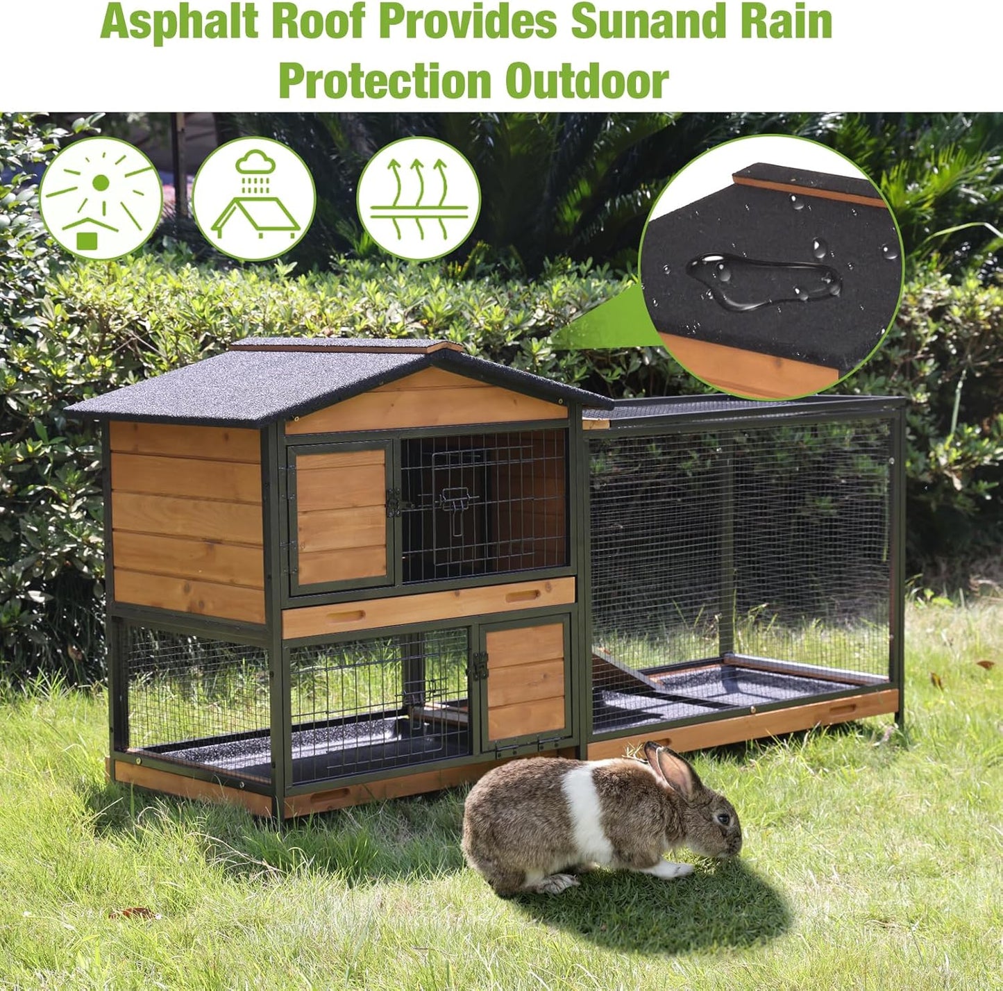 GUTINNEEN Rabbit Hutch Outdoor with Metal Surround Indoor Rabbit Cage with Wheels Bunny Cage Large Guinea Pig Cage for Small Animals with Tray