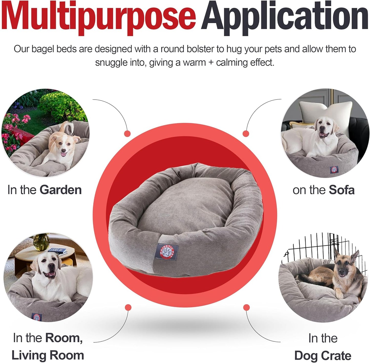 Majestic Pet 32 Inch Micro Velvet Calming Dog Bed Washable 32x23x7 (inch) – Cozy Soft Round Donut Dog Bed with Spine for Head Support - Pet Bed Medium – Pearl