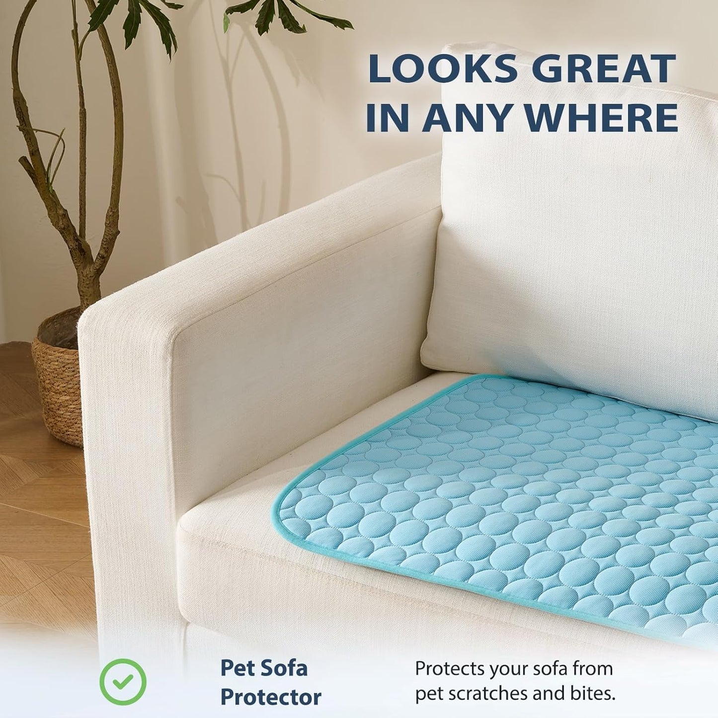 MICROCOSMOS Summer Cooling Mat & Sleeping Pad- Water Absorption Top, Materials Safe, Easy Carry, EZ Clean. Keep Cooling for Pets, Kids and Adults.(Blue, 48" x48")