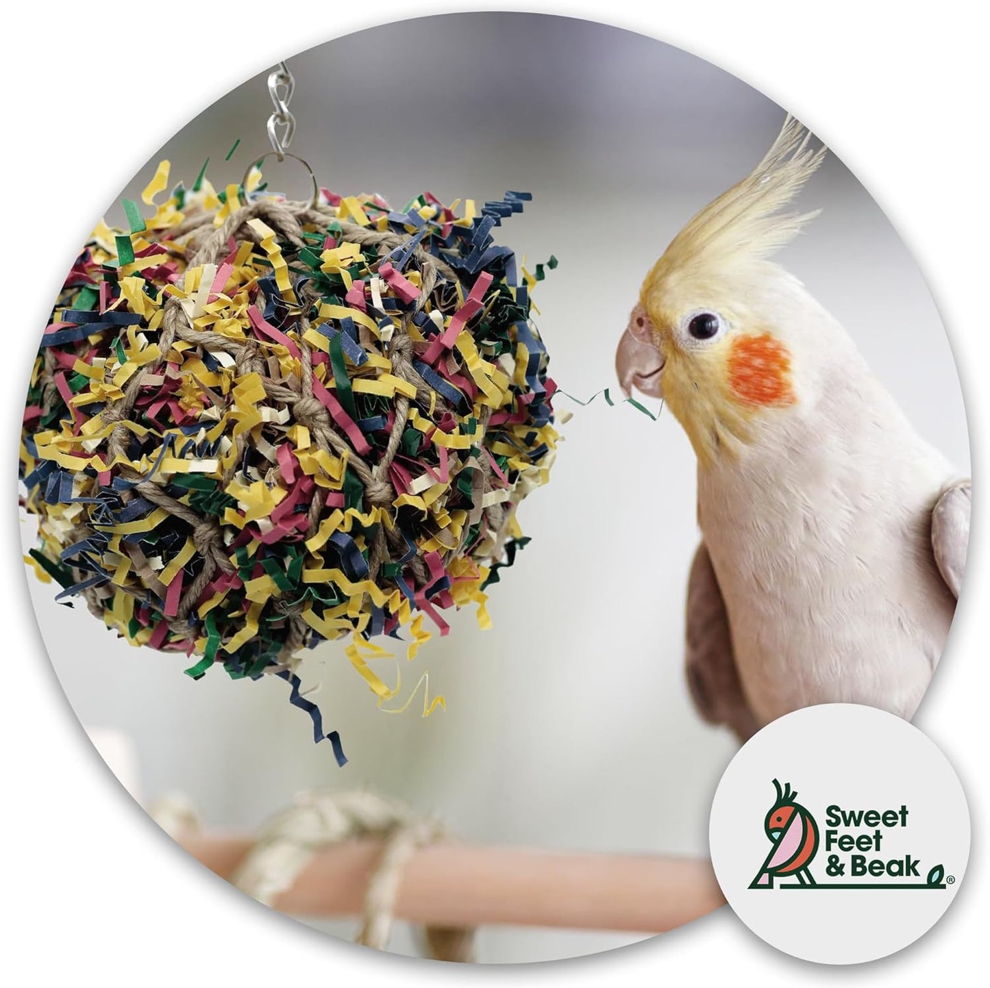 Super Shredder Ball - Bird Cage Accessories to Keep Your Bird Busy Foraging for Hidden Treasures - Non-Toxic, Easy to Install Bird Foraging Toys for Medium Sized Birds - 5 Inch