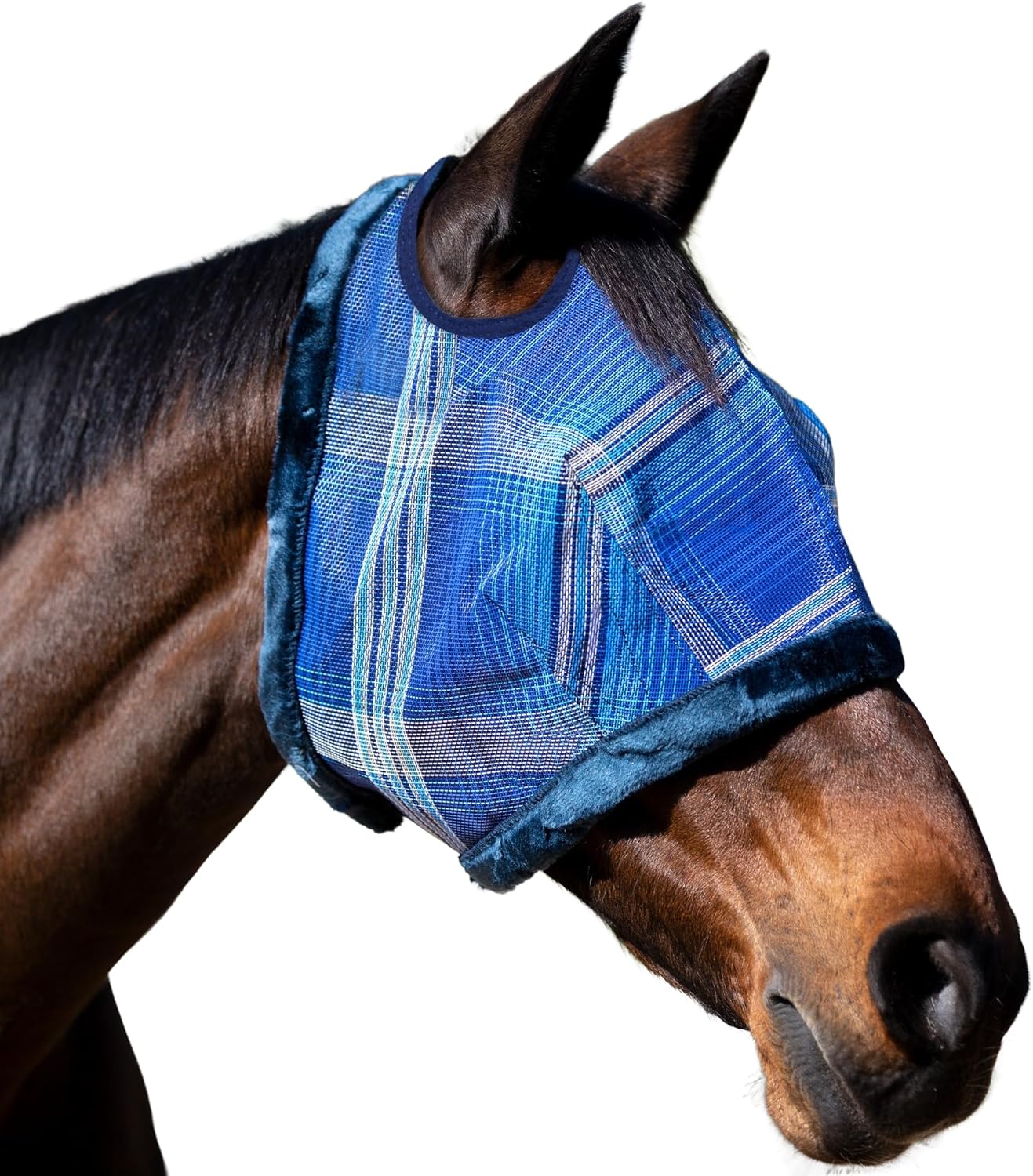 Kensington UV Fly Mask with Fleece Trim - Protective Mask with Dual Ear Opening & Forelock Freedom Size: Small Color: 181-Kentucky Blue