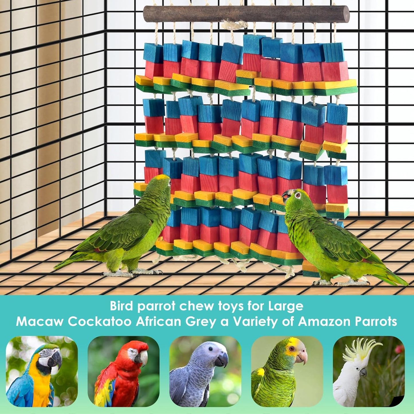 Extra Large Bird Toys, 21.6inch XL Macaw African Grey Parrot Chewing Toys, Natural Wooden Block Knots Tearing Toy Parrot Cage Accessories for Big Birds