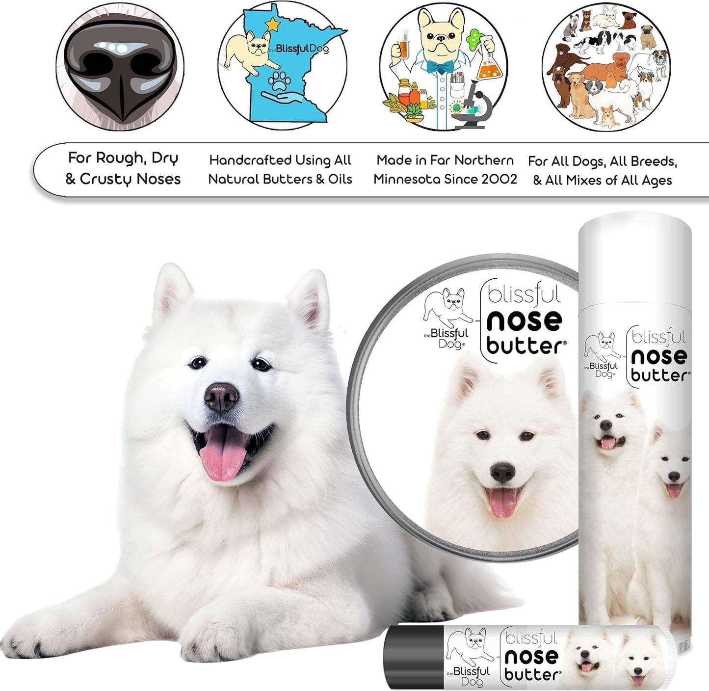 The Blissful Dog Samoyed Unscented Nose Butter - Dog Nose Butter, 16 Ounce