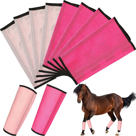 8 Pcs Mesh Fly Boots for Horse Breathable Mesh Horse Boots Protective Horse Leg Wraps Horse Leggings for Preventing Flies and Mosquitoes Bites (Light Pink, Dark Pink)