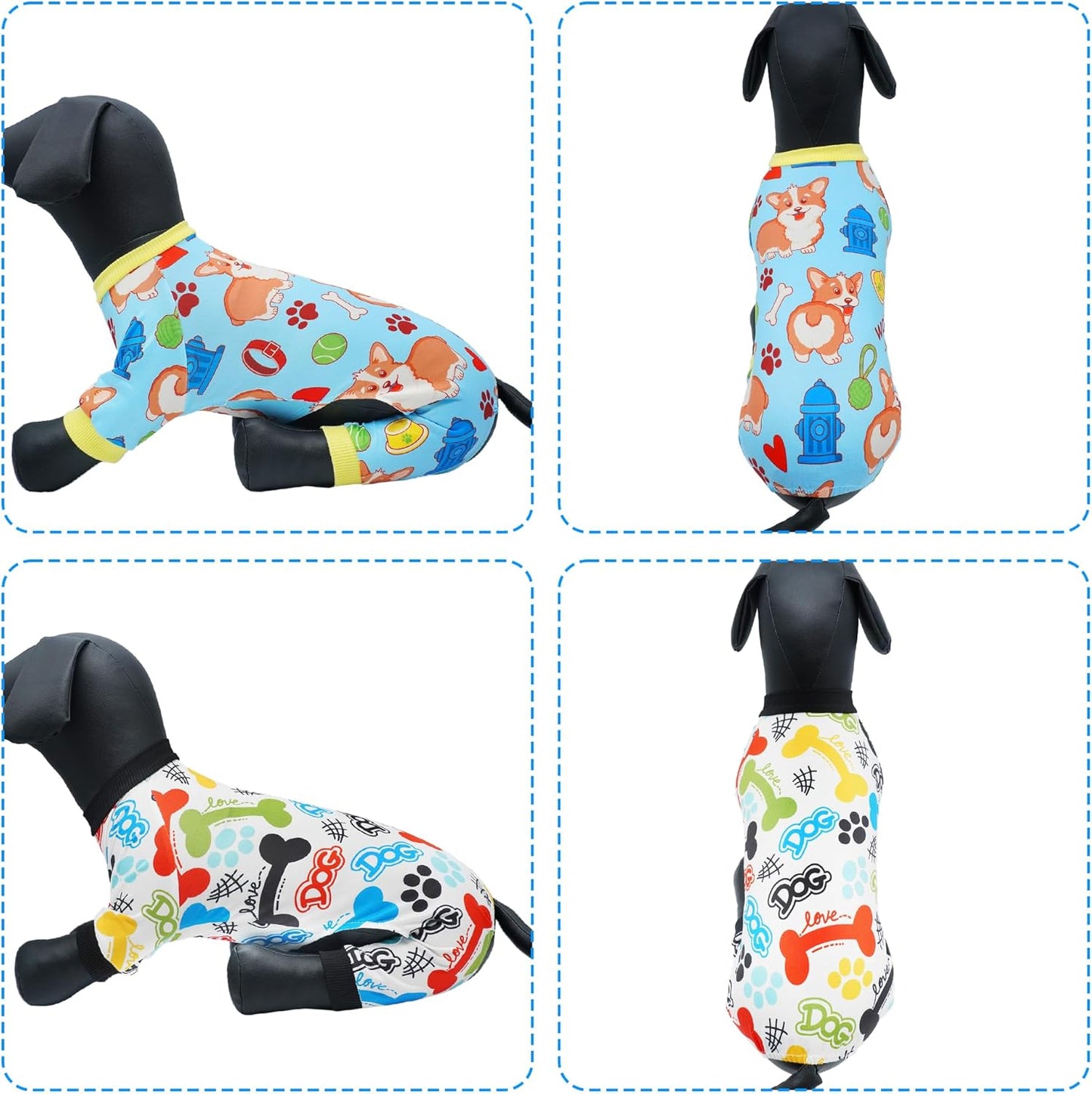 2PCS Dog Pajamas for XXXL Sized Dog Pjs Clothes Puppy Onesies Outfits Pet Jammies Boy Girl Male Female Apparel Soft Strechy Paw Bone Print XXXL