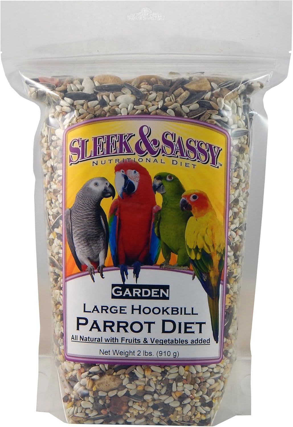 SLEEK & SASSY Garden Large Hookbill Parrot Food for Large Conures, Amazons, African Greys, Cockatoos, Pionus-Parrots & Small Macaws (2 lbs.)