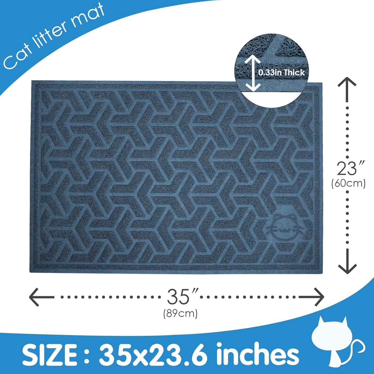 UPSKY Cat Litter Mat, Litter Trapping Mat Soft on Kitty Paws, Large Litter Box Mat 35" x 24" Scatter Control for Indoor Cats Waterproof and Extra Large Pretty Litters Carpet