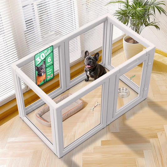 FXW AuraSpace Acrylic Indoor Unleashed Dog Playpen for Small and Medium Dogs, 30 Inch, 6 Panels, White