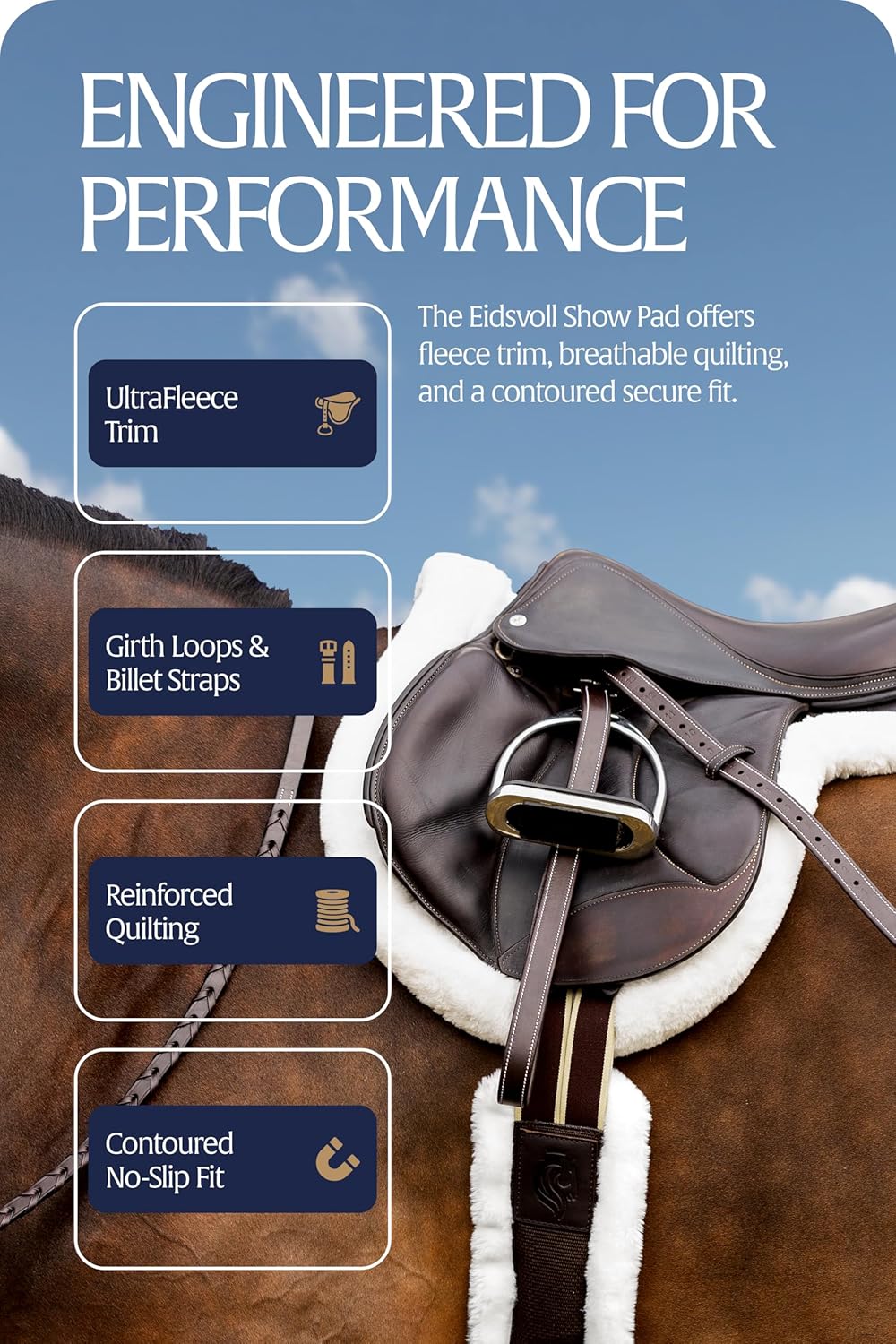 Equinavia Eidsvoll Shaped English Saddle Pad for Show Jumping with Ultra Fleece Trim