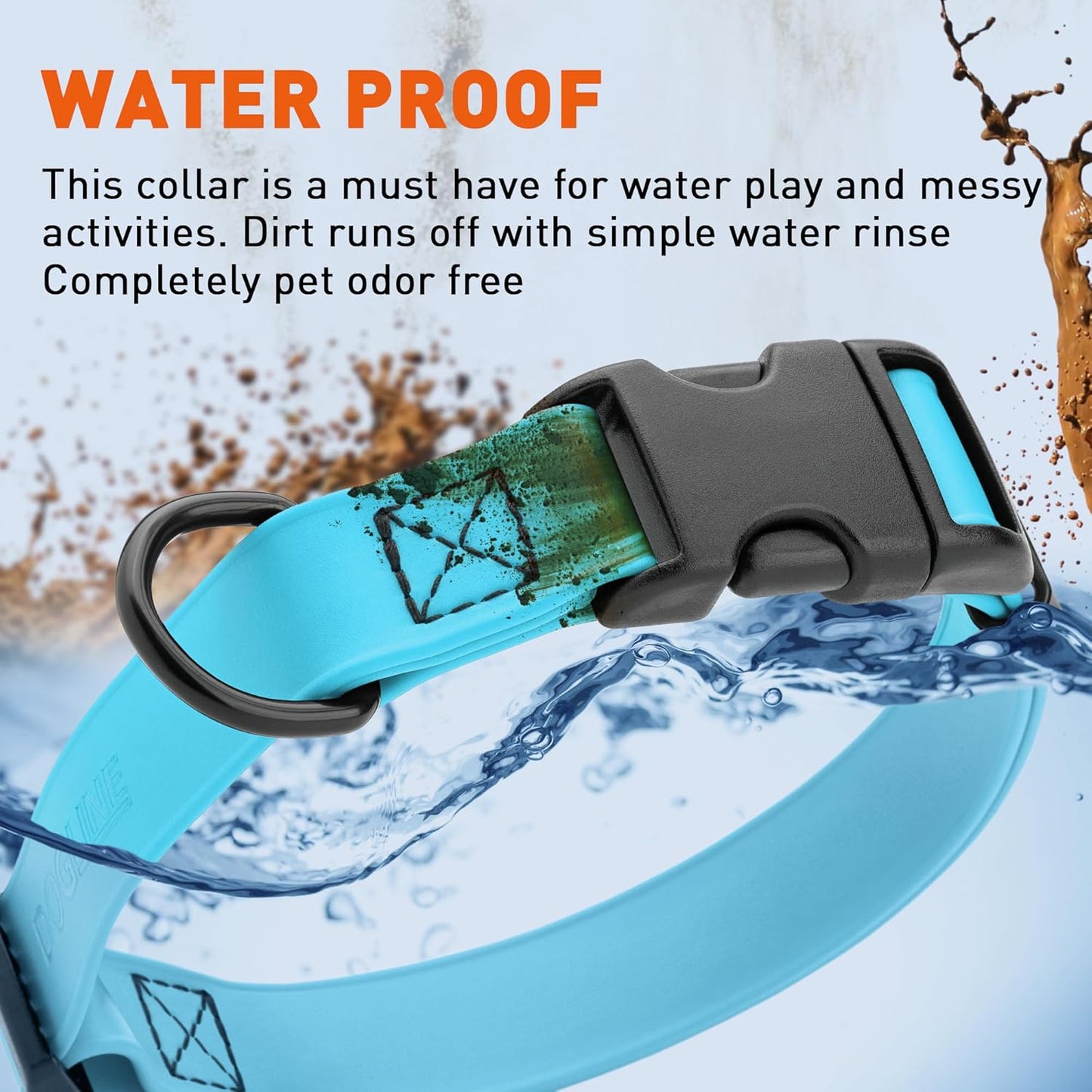 Dogline Biothane Waterproof Dog Collar with Quick Release Buckle Strong Coated Nylon Webbing with Odor- Proof for Easy Care Easy to Clean Fits Small Medium Large Dogs, Cyan Blue 1" W 15-25" L