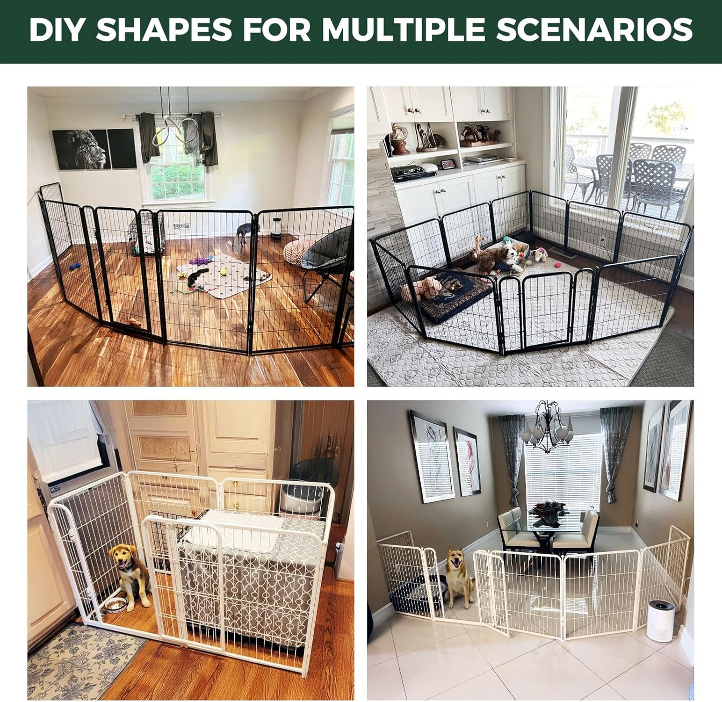 FXW Homeplus Unleashed Indoor Dog Playpen - Stress-Free and Safe Play, Heavy Duty 45 Inch 8 Wire Panels Dog Pen for Large Dogs, White│Patented