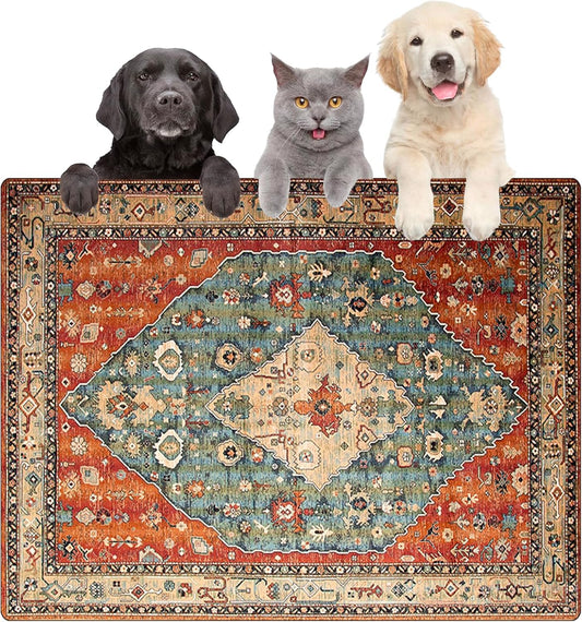 Large Boho Dog Food Mats for Floors, Absorbent Dog Bowl Mat for Food and Water Dispenser Mat, Quick Dry Cat Food Mat Pet Supplies (Dark Vintage, 36 * 16)