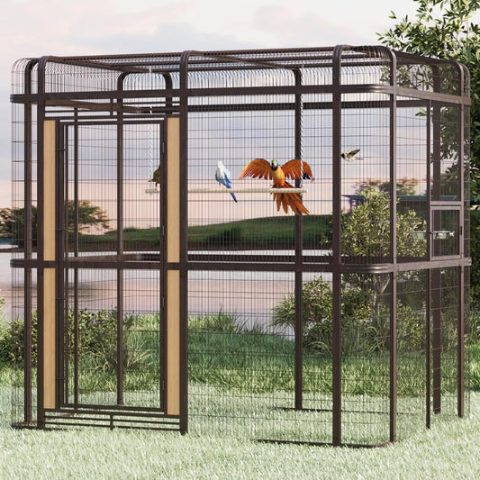 Large Bird Cage for Parakeets Outdoor Bird Aviary Parrot Cage with Perch, Walk-in Heavy Duty Birdcage for Macaws Canaries Parrots Budgie Lovebirds, Brown