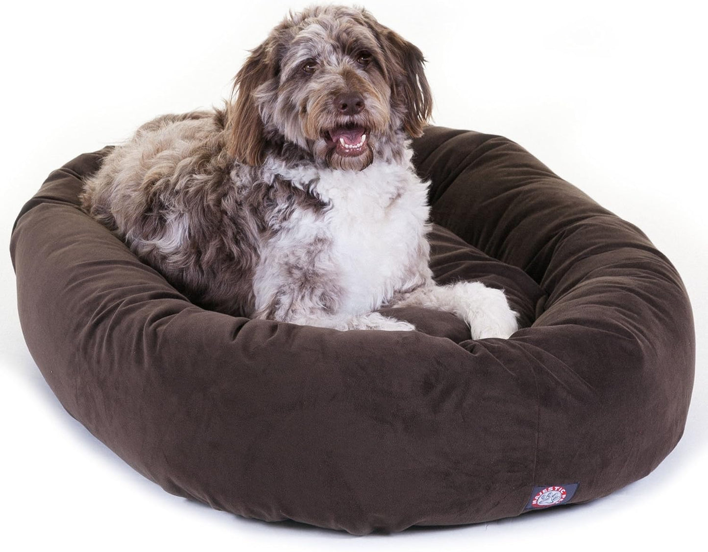 Majestic Pet 52 Inch Suede Calming Dog Bed Washable 52x35x11 (Inch) – Cozy Soft Round Donut Dog Bed with Spine Support for Dogs to Rest their Head - Round Pet Bed X- Large – Chocolate