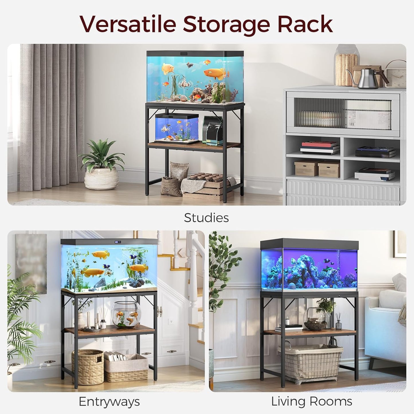 20 Gallon Fish Tank Stand, Aquarium Stand with 2-Tier Storage Shelves, Heavy Duty Breeder Turtle Terrarium Stand Rack for Home Office, 24.0" L x 11.8" W x 24.4" H, Rustic Brown FTHR2001