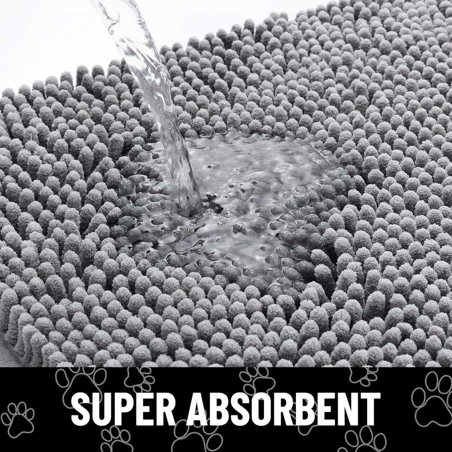 Smiry Dog Door Mat for Muddy Paws, Absorbent Dirt Trapper Non Slip Quick Dry Washable Chenille Mat for Mud Dogs, Entry Rug for Indoor and Outdoor (24x44 Inches, Grey)