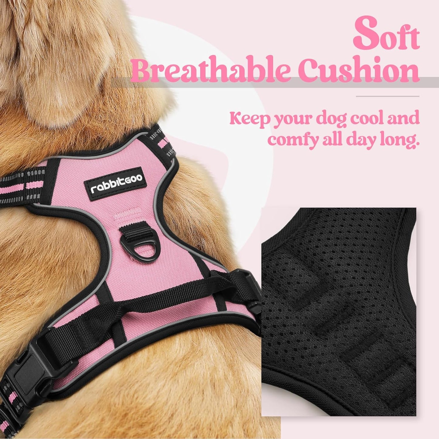 rabbitgoo Dog Harness No Pull with 2 Leash Clips, Adjustable Soft Padded, Reflective Oxford No Choke Pet Vest with Easy Control Handle for Small Dogs, Pink, S